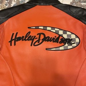 Harley Davidson ladies heavy leather jacket orange black racing Size Med…